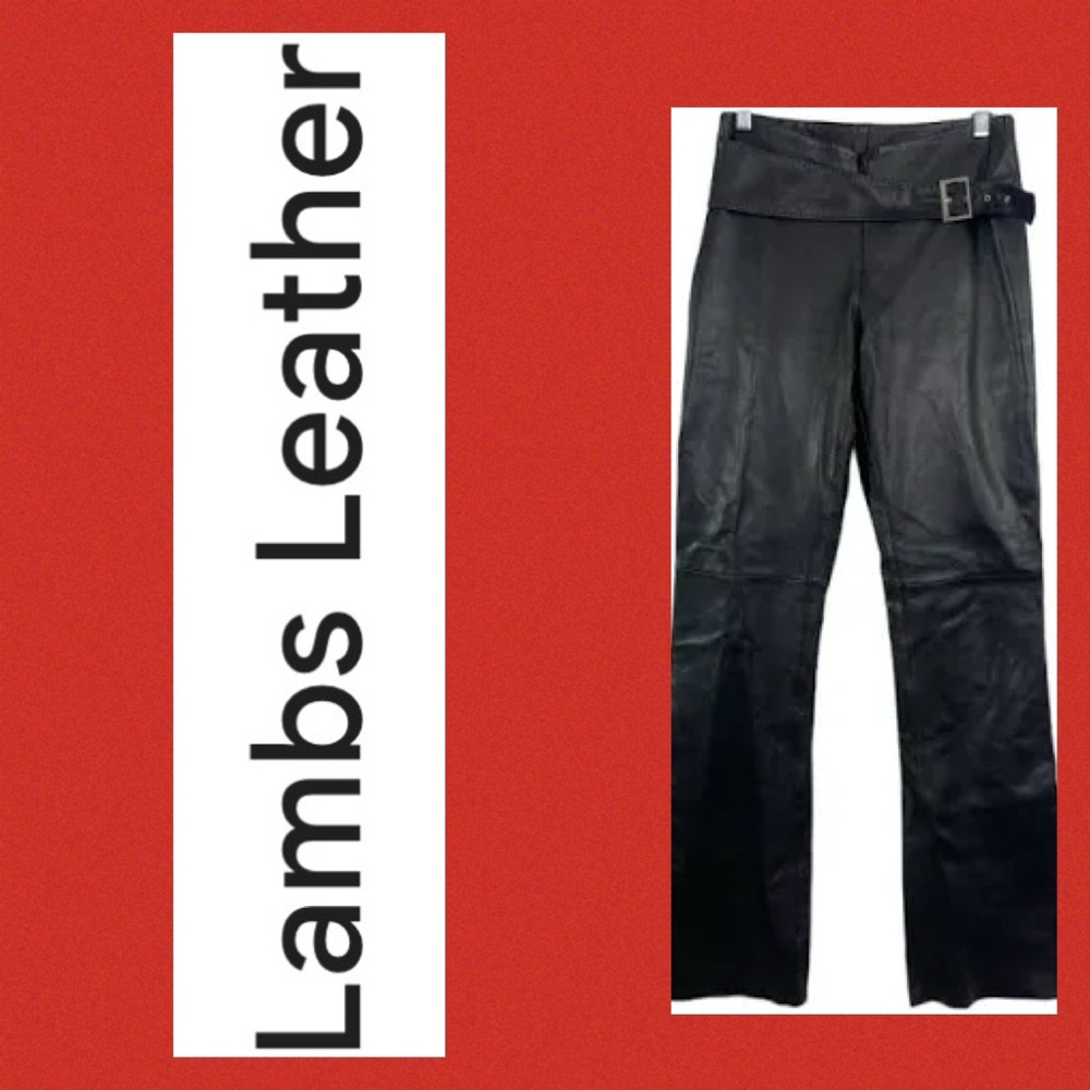 Cache Lambs Leather Bootcut Low Rise Biker Belted Pants